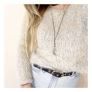 Olsen European Furry Blue Wool Long Sleeve Sweater